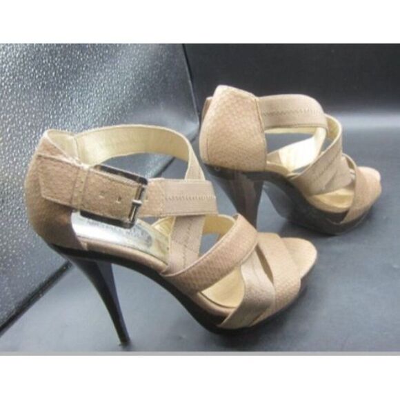 Michael Kors Strappy  Snake Skin Print‎ Tan Heels Size 7.5 - Picture 1 of 6